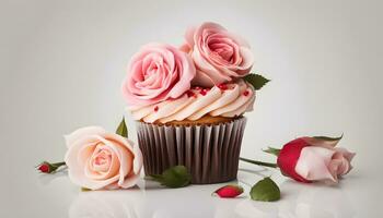 ai gerado uma Bolinho com Rosa rosas e geada foto