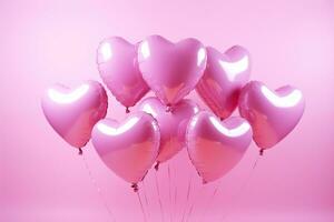 ai gerado Rosa coração balões em uma suave Rosa fundo foto