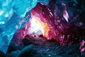 ai gerado colorida gelo caverna. foto