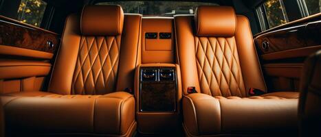 ai gerado luxo carro interior com bronzeado couro assentos, clássico elegância. ai generativo. foto