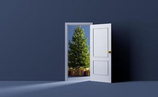 árvore de natal atrás de uma porta foto