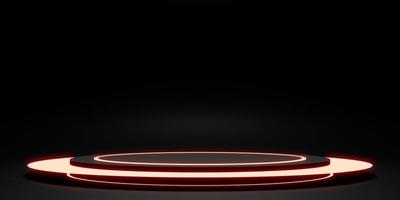 display preto, anel de laser e luz de néon, ilustração 3D foto