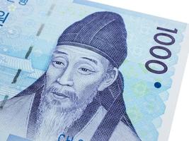 Coréia do Sul 1000 won da moeda da nota do banco close up macro, dinheiro coreano foto