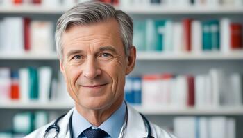 ai gerado uma sorridente masculino médico dentro uma branco casaco foto