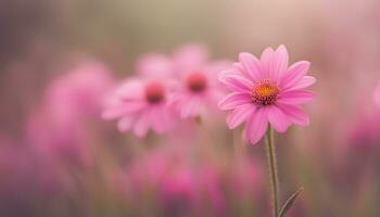 ai gerado Rosa flores dentro uma campo com borrado fundo foto