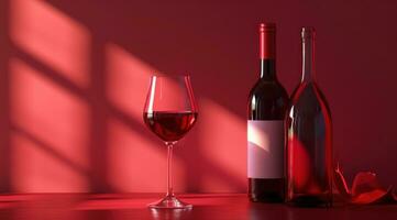 ai gerado fechar acima do vermelho vinho garrafa e uma vidro foto