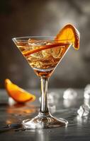 ai gerado com sabor martini com laranja em cinzento fundo com gotejamento foto