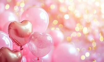 ai gerado Rosa corações e balões em uma Rosa fundo foto