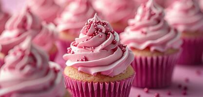 ai gerado de várias Rosa bolos de copo é uma Rosa Bolinho foto