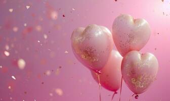 ai gerado dia dos namorados dia branco ouro brilhar e Rosa balões sobre uma Rosa fundo foto