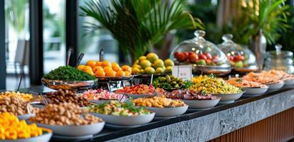 ai gerado bufê Comida serviço às uma o negócio foto