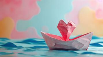 ai gerado papel barco com coração forma foto