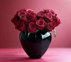 ai gerado rosas dentro a forma do coração dentro uma vaso foto