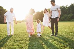 relaxe com toda a família. várias gerações de gênero se reuniram para um passeio no parque foto