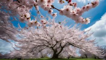 ai gerado uma lindo árvore com Rosa flores dentro a Primavera foto
