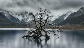 ai gerado uma morto árvore dentro a meio do uma lago foto