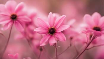 ai gerado Rosa flores estão mostrando dentro uma borrado imagem foto