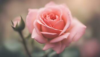 ai gerado uma fechar acima do uma Rosa rosa com borrado fundo foto