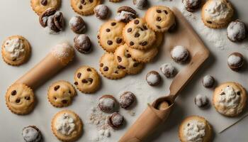 ai gerado chocolate lasca biscoitos em uma branco fundo foto