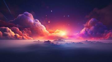 ai gerado a imagem do arco Iris colori nuvens acima uma Sombrio céu foto