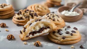 ai gerado chocolate lasca biscoitos com creme queijo e nozes foto