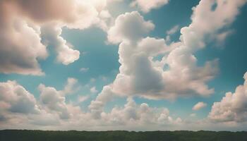 ai gerado uma ampla campo com árvores e nuvens dentro a céu foto