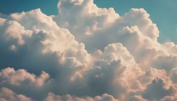 ai gerado uma avião vôo através a nuvens com uma azul céu foto