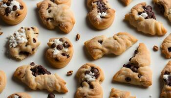 ai gerado chocolate lasca biscoitos com nozes e chocolate salgadinhos foto