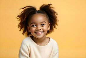 ai gerado retrato do feliz africano americano menina olhando às Câmera foto