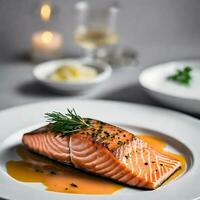 ai gerado cozinhou salmão elegância foto