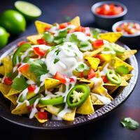 ai gerado gourmet nachos com cremoso queijo foto