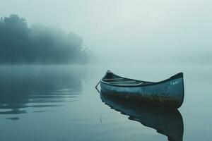 ai gerado canoa dentro a água dentro natureza com névoa foto