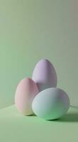 ai gerado rosa, azul e verde ovos em uma verde fundo foto