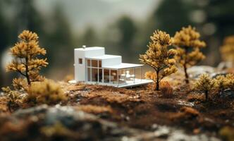 ai gerado miniatura casa em natureza fundo foto