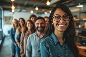 ai gerado grupo do o negócio pessoas tendo uma encontro às criativo escritório foto