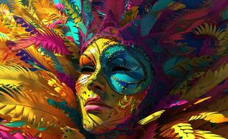 ai gerado carnaval mascarar com colorida penas foto
