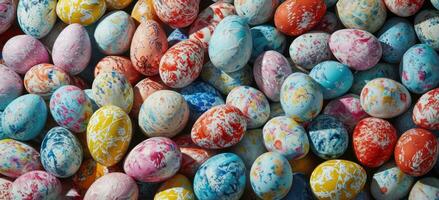 ai gerado colorida Páscoa ovos estão arranjado dentro vários padrões foto