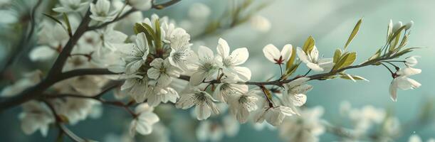 ai gerado cereja flores estão em a ramo foto