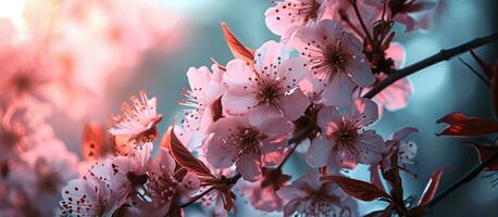 ai gerado Rosa flores e flores aparecer em a Beira do a quadro, Armação foto