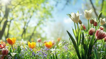 ai gerado Primavera poster modelo com ampla cópia de espaço para texto foto