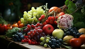 ai gerado frescor do natureza recompensa uva, tomate, morango, maçã gerado de ai foto