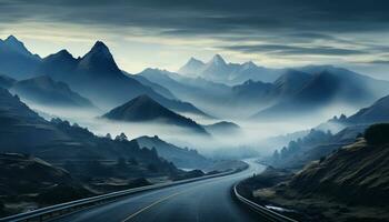 ai gerado montanha paisagem, viagem de carro, nuvens dentro a céu gerado de ai foto