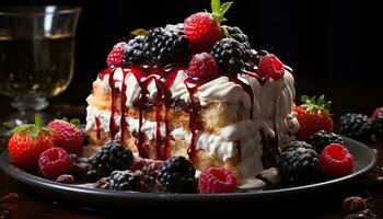 ai gerado caseiro gourmet sobremesa chocolate bolo de queijo com fresco baga indulgência gerado de ai foto