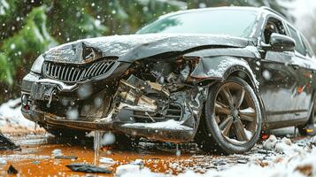 ai gerado imagem do uma carro falhando dentro uma tempestade de neve. generativo ai foto