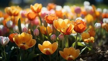 ai gerado a vibrante tulipa Flor traz beleza para natureza Prado gerado de ai foto