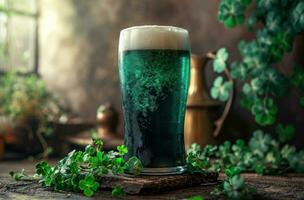 ai gerado da ioscoin trevo a melhor irlandês Cerveja com trevos foto