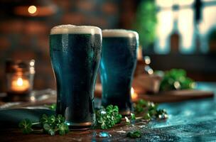 ai gerado da ioscoin trevo a melhor irlandês Cerveja com trevos foto