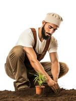 ai gerado masculino jardineiro cuidando plantas, ai gerado foto