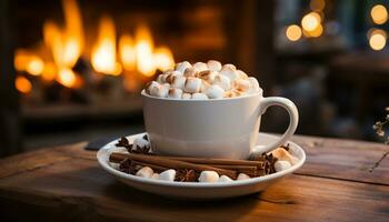 ai gerado quente chocolate aquece a inverno com marshmallow e amor gerado de ai foto