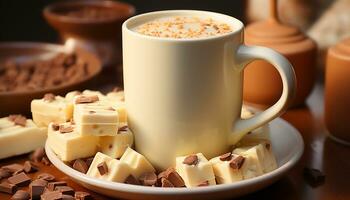 ai gerado frescor e indulgência em uma rústico mesa, chocolate sobremesa gerado de ai foto